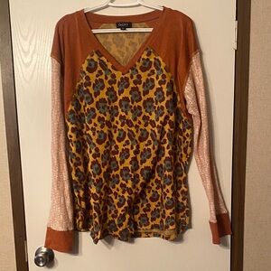 GiGiO Women's Orange and Yellow Floral Long Sleeve Top